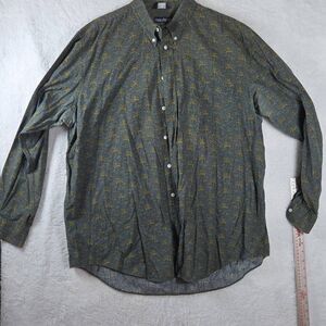 Nautica Men's Filigree Floral Long Sleeve Button-down Shirt Blue Yellow XL‎